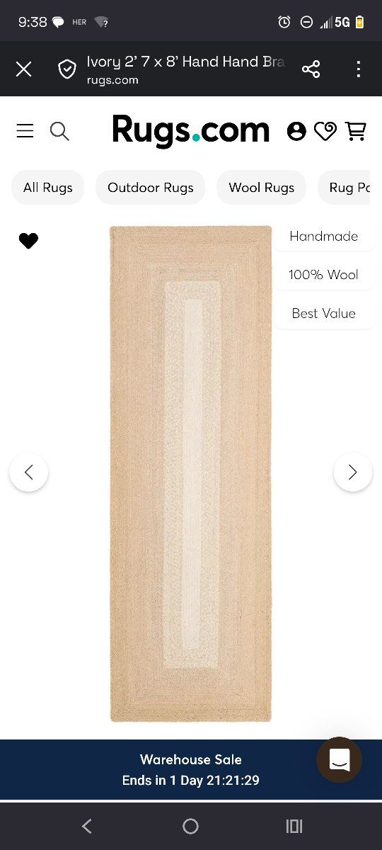 New Ivory 2' 7” x 8' Handmade Braided Wool Runner