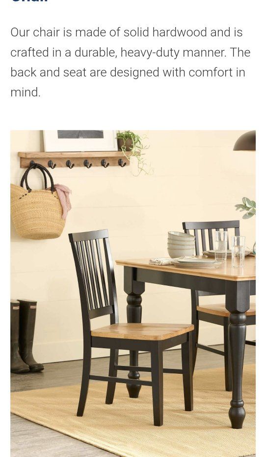 Hardwood Dining Chair - Durable Black & Natural Wood Finish - 18.5" W x 21.5" D x 37" H