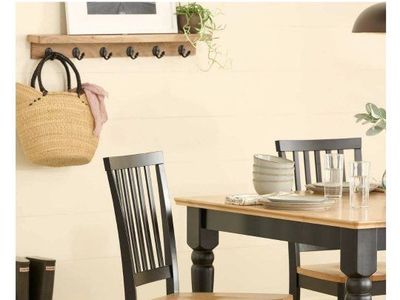Hardwood Dining Chair - Durable Black & Natural Wood Finish - 18.5" W x 21.5" D x 37" H