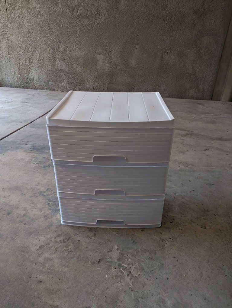 White 3-Drawer Plastic Storage Chest Organizer with Pull Handles - Stackable Unit