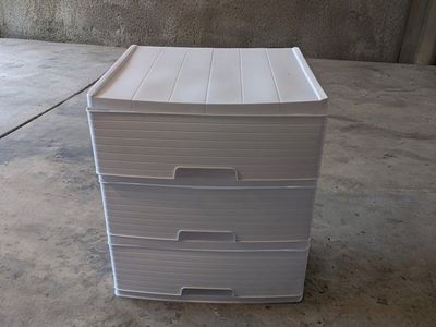 White 3-Drawer Plastic Storage Chest Organizer with Pull Handles - Stackable Unit