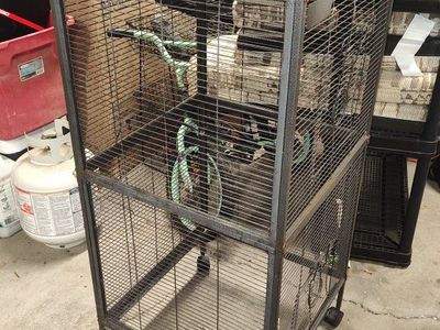 Rolling Metal Pet Cage with Bottom Tray and Accessories