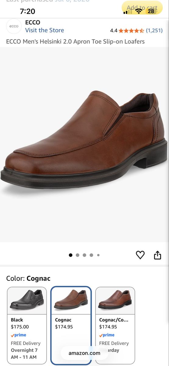 Brand New ECCO Men's Helsinki 2.0 Apron Toe Slip-On Loafers - Cognac Leather - Size EU 44 / US 10-10.5