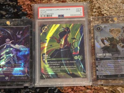 PSA 9 Disney Lorcana Enchanted Scar, Can't Hold It Back Anymore, Tinker Bell Trading Cards