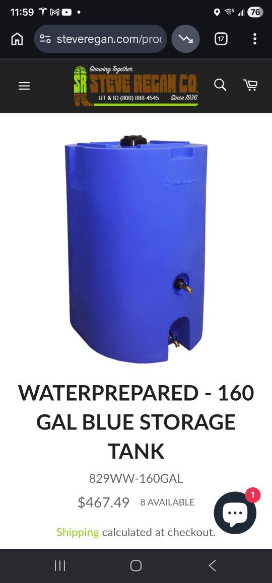 WATERPREPARED 160 Gallon Blue Water Storage Tank Emergency Preparedness