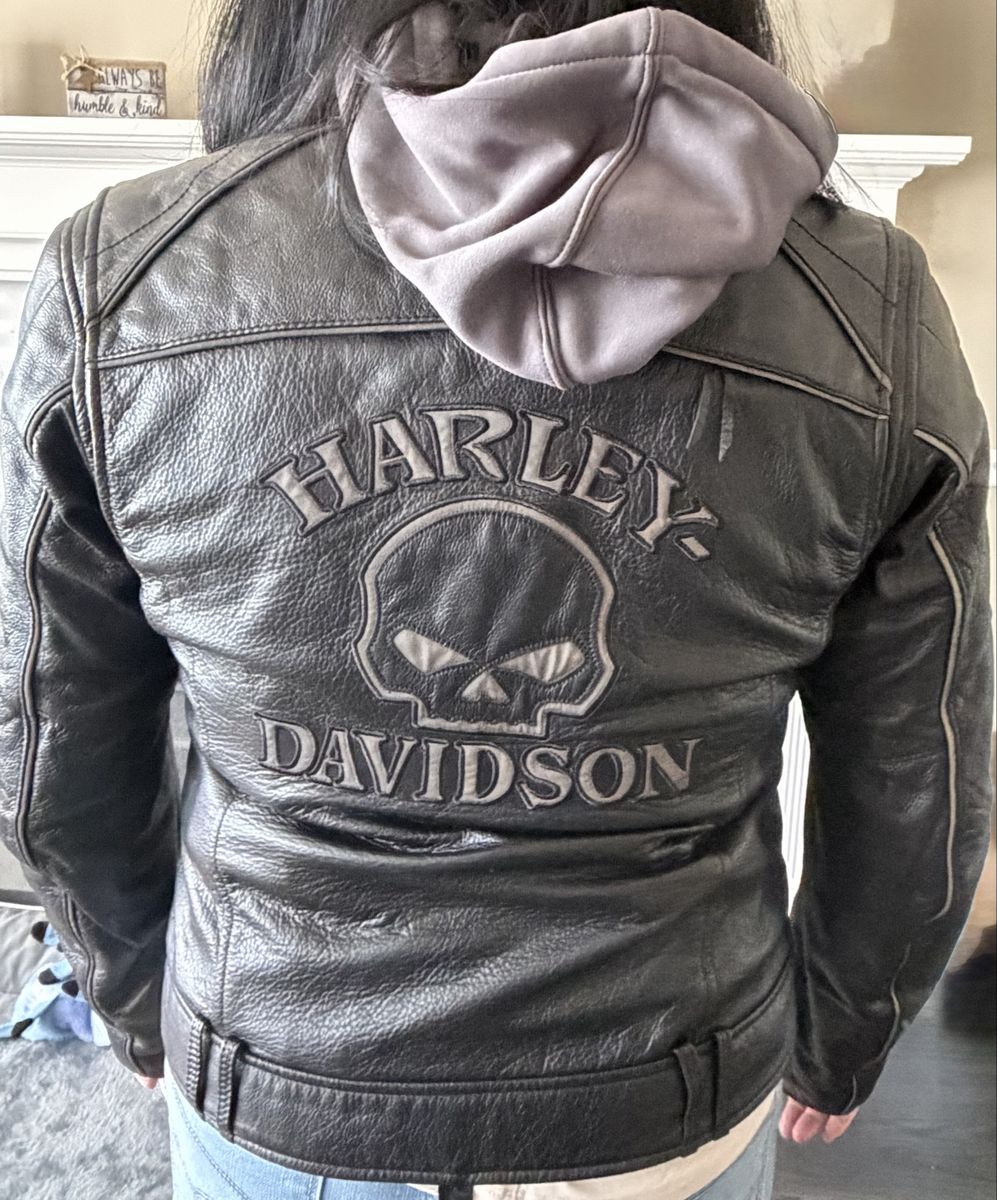 Harley-Davidson Women's Willie G Skull 3-in-1 Black Leather Jacket with Grey, Full-Zip Hoodie