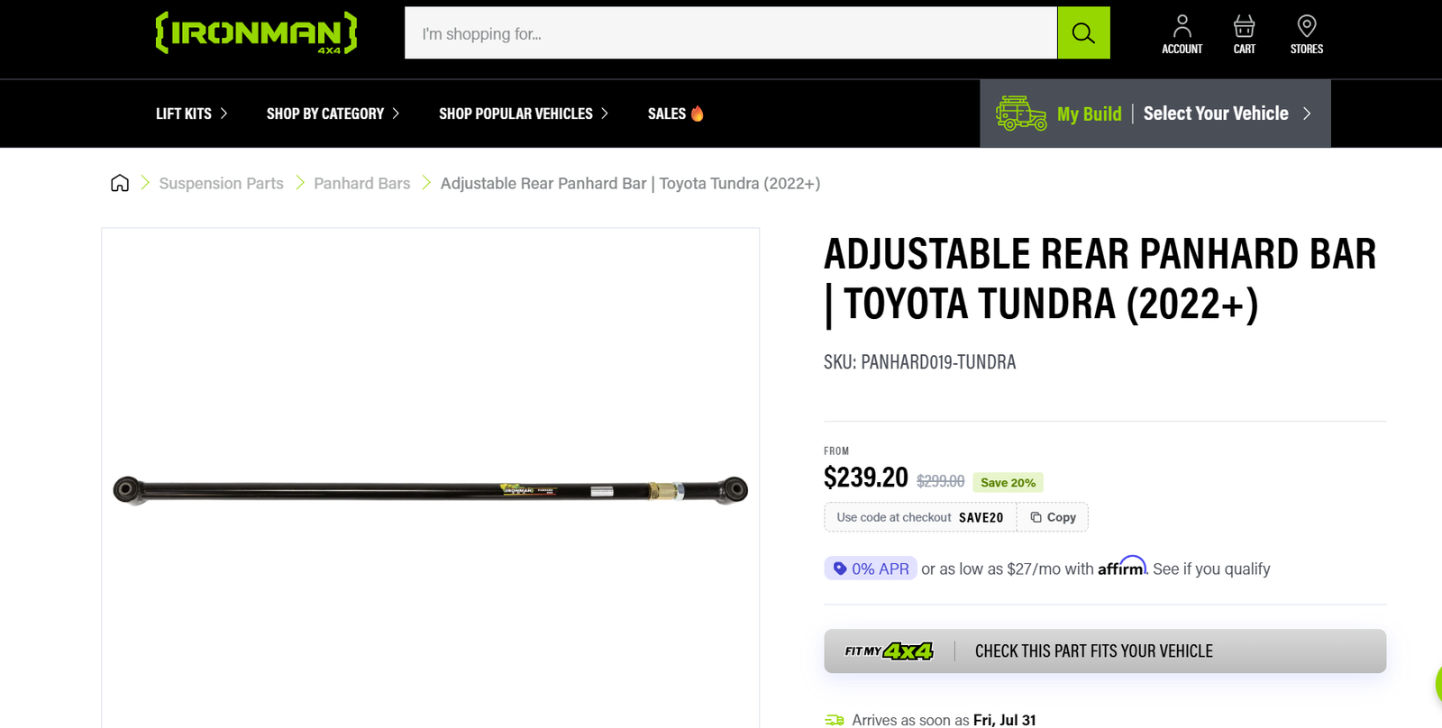 Adjustable Rear Panhard Bar | Toyota Tundra (2022+)