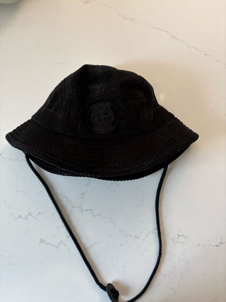 Supreme x Stone Island Black Corduroy Bucket Hat