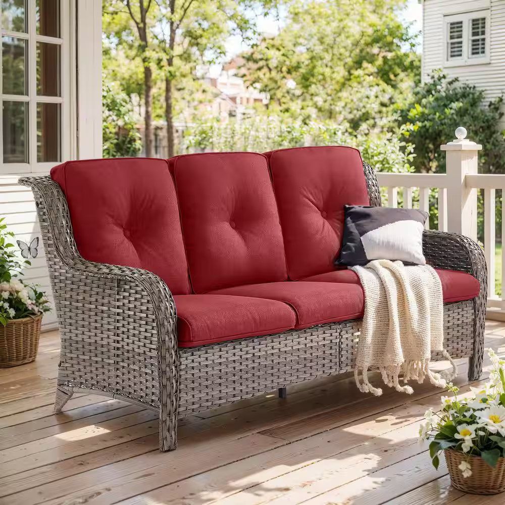 Arcline 3-Seat Gray PE Wicker Outdoor Couch