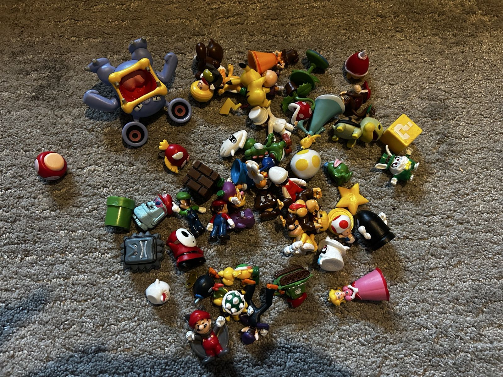 Super Mario Bros. & Pokemon Figure Lot - Mario, Luigi, Princess Peach, Yoshi, Pikachu, and More