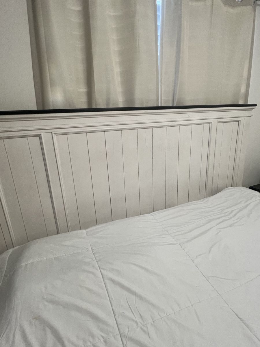 White & Dark Wood King Size Panel Headboard and Footboard - Classic Design Bed Frame