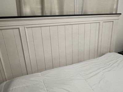 White & Dark Wood King Size Panel Headboard and Footboard - Classic Design Bed Frame
