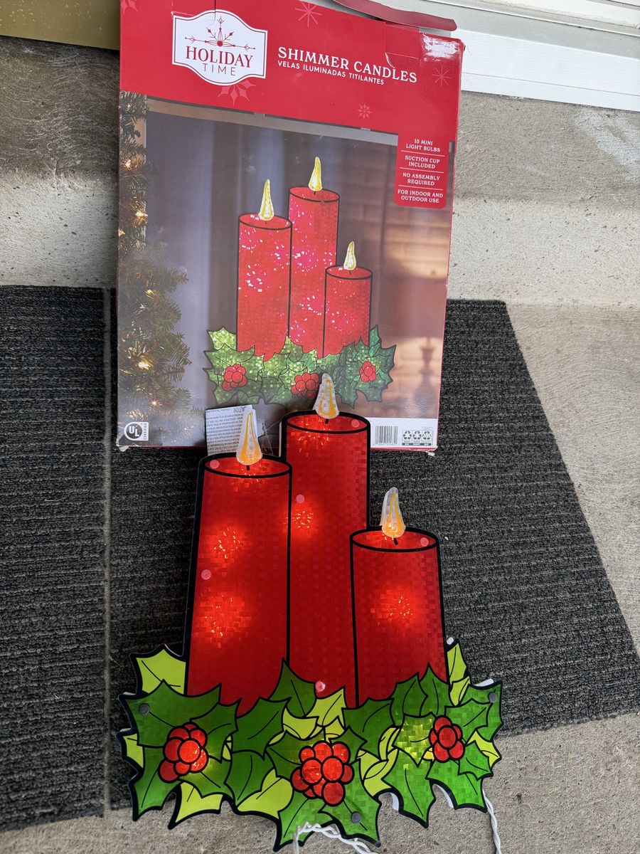 Holiday Time Shimmer Candles Lighted Window Decoration with Box
