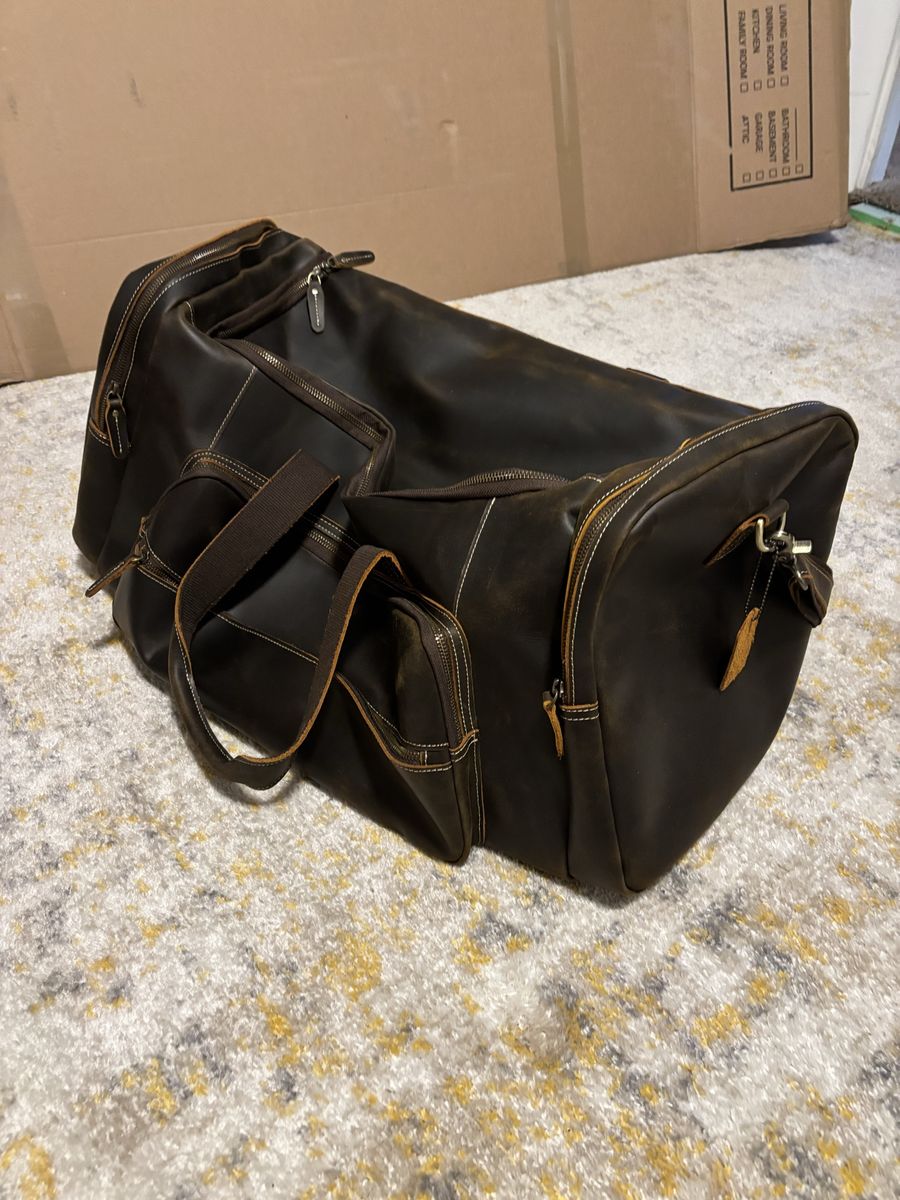 James Leather Montana Buffalo Leather Travel Bag Duffle Brown Distressed
