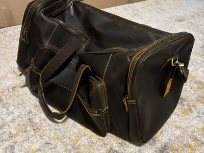 James Leather Montana Buffalo Leather Travel Bag Duffle Brown Distressed