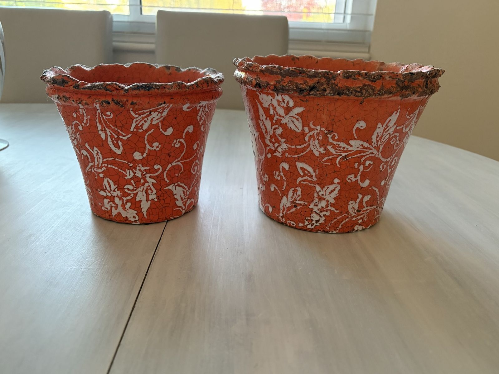 Orange and white clay pots