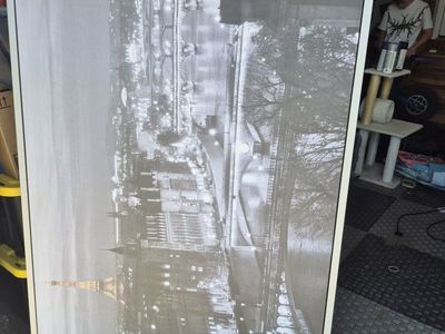 Large Framed Paris Eiffel Tower Cityscape Black & White Wall Art Decor Print