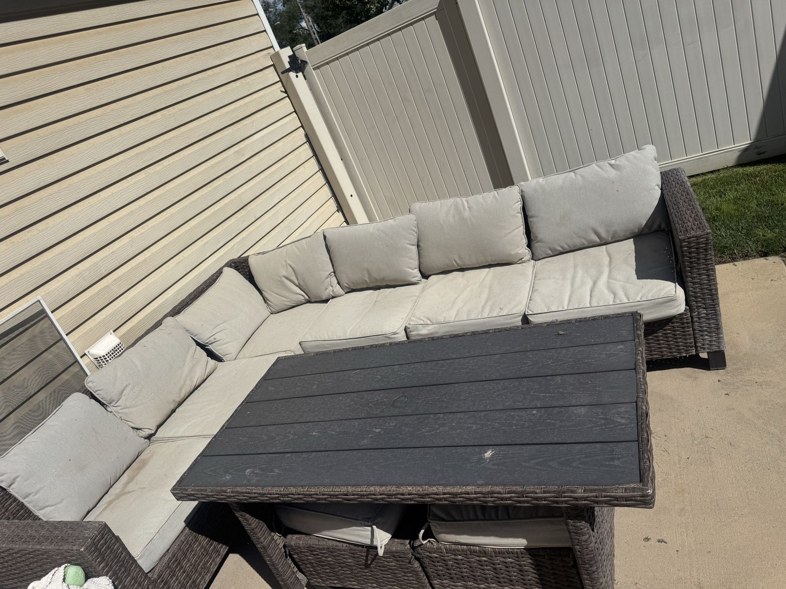 Outdoor Wicker Sectional Sofa Set with Dining Table and Stools