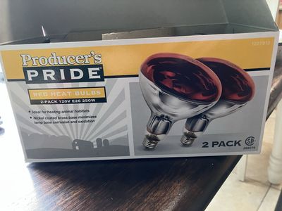 Heat lamps for chickens, etc - Producer's Pride 2-Pack 120V E26 250W Red Heat Bulbs