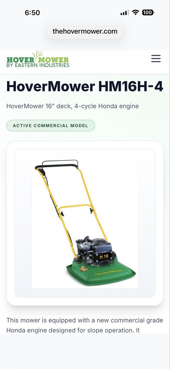 HoverMower HM16H-4 16" Hover Lawn Mower with Honda GXV57 4-Stroke Engine
