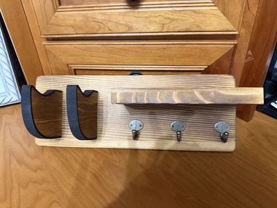 NEW WALL MOUNT GUITAR HOLDERWITH PICK HOLDER, HOOKS AND SHELF