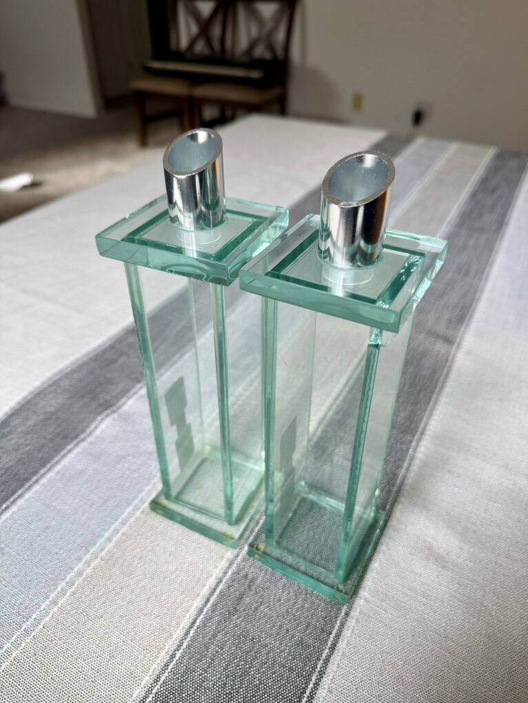 Glass Rectangular Candlestick Holders