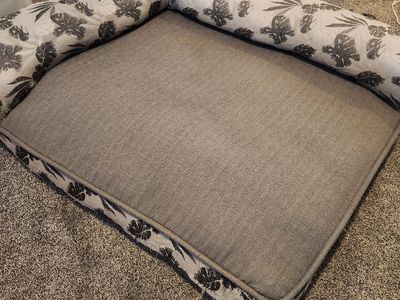 Large Gray Pet Bed with Tropical Leaf Pattern Bolster - Used