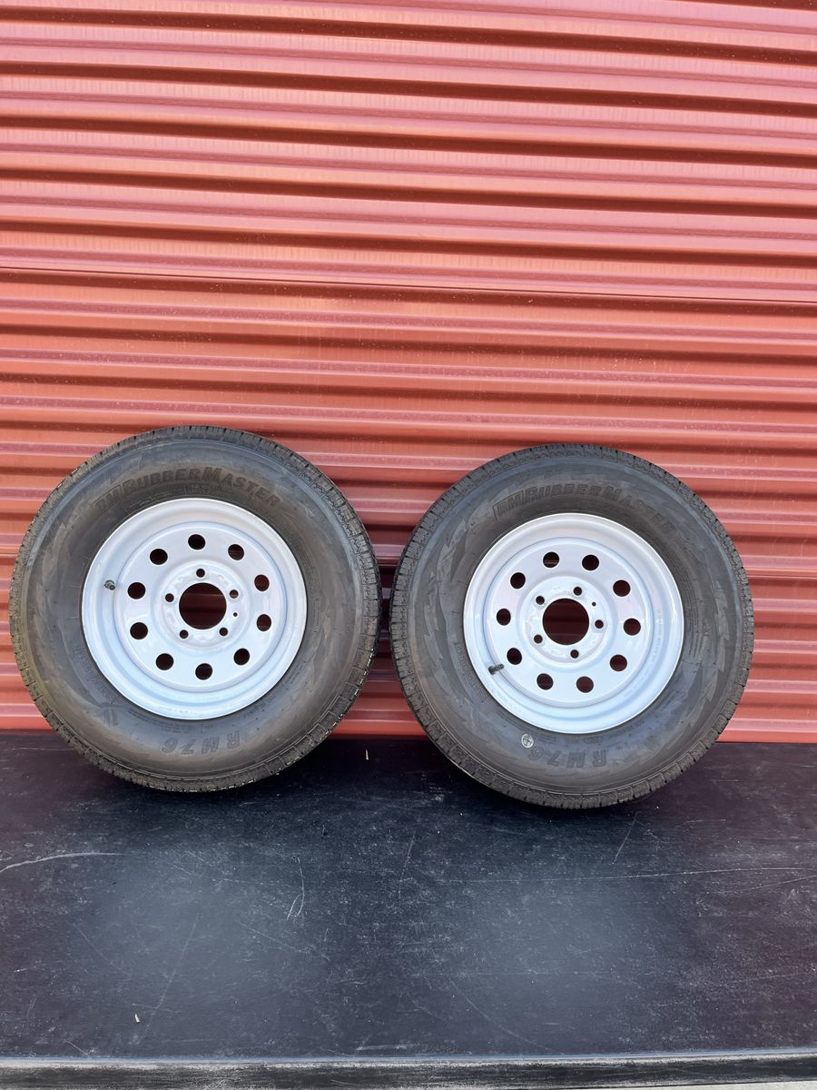 New Set of 2 ST 185/75 R 13 Trailer Tires Mounted on New White Mod Wheels