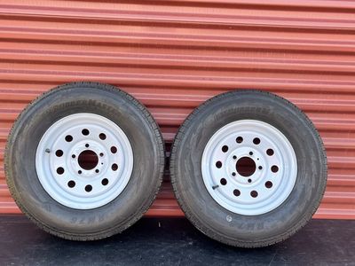 New Set of 2 ST 185/75 R 13 Trailer Tires Mounted on New White Mod Wheels