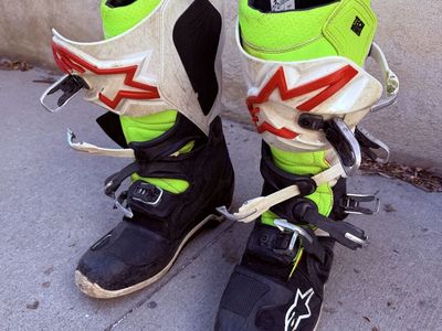Alpinestars Tech 7 Dirt Bike Boots - Neon Yellow/Black/White/Blue Motocross Riding Boots Sz 12