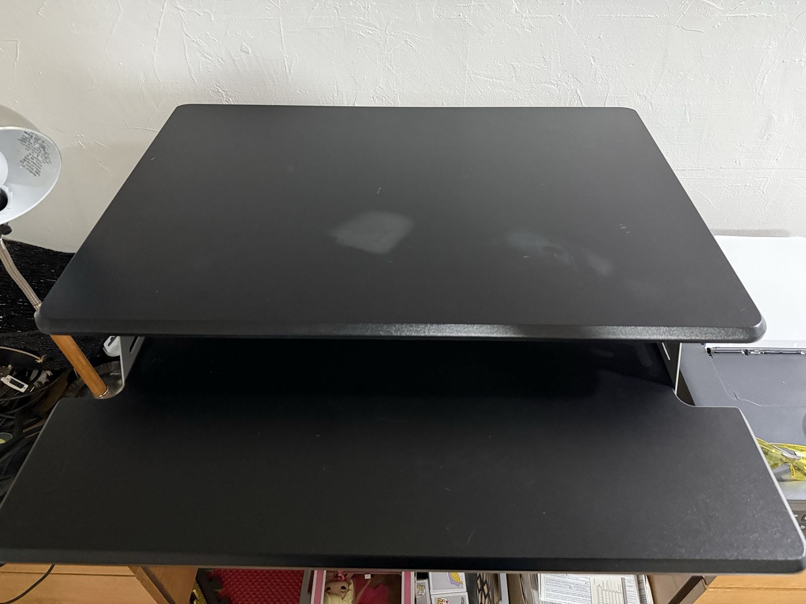 Adjustable Standing Desk Converter - Two-Tier Black Tabletop Riser with Keyboard Tray