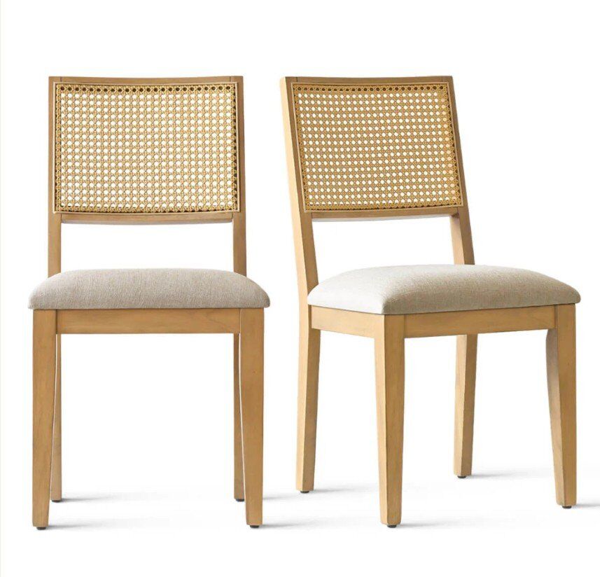 Monica Rattan Solid Wood Upholstered Dining Chairs