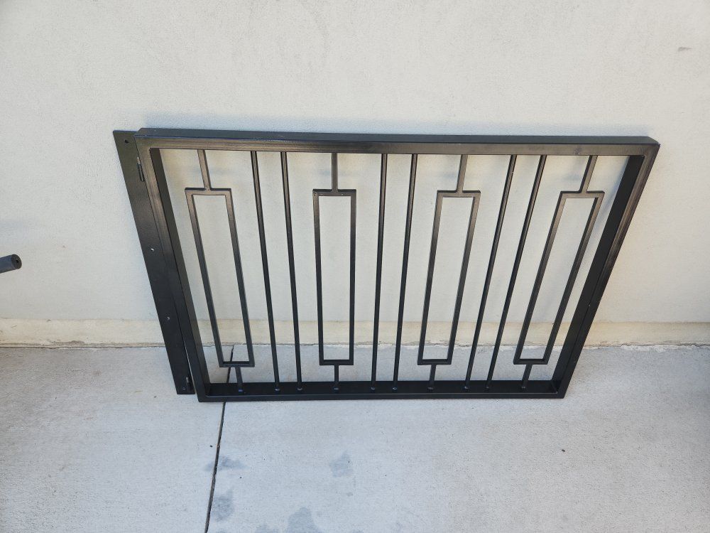 Black Wrought Iron Security Gate / Metal Fence Panel with Geometric Design baby gate