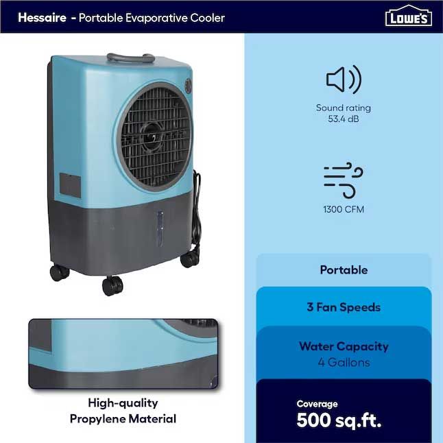 Hessaire 1300-CFM 3 -Speed Portable Evaporative Cooler for 500-sq ft