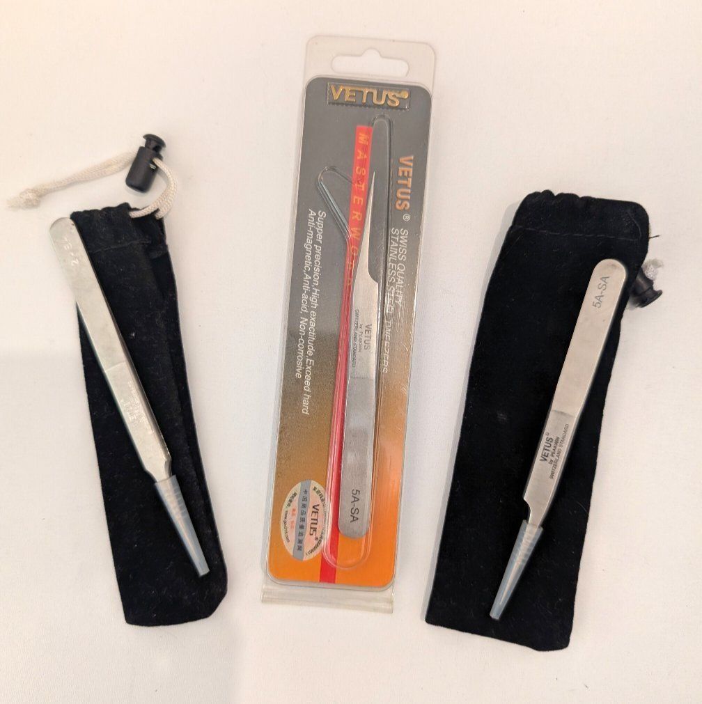 Vetus Stainless Steel Precision Tweezers Set 5A-SA with Storage Pouches