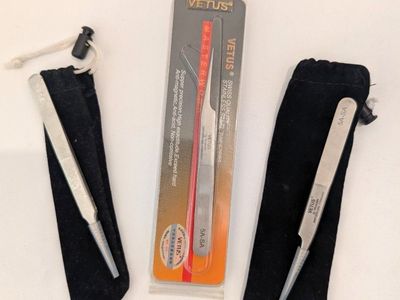 Vetus Stainless Steel Precision Tweezers Set 5A-SA with Storage Pouches