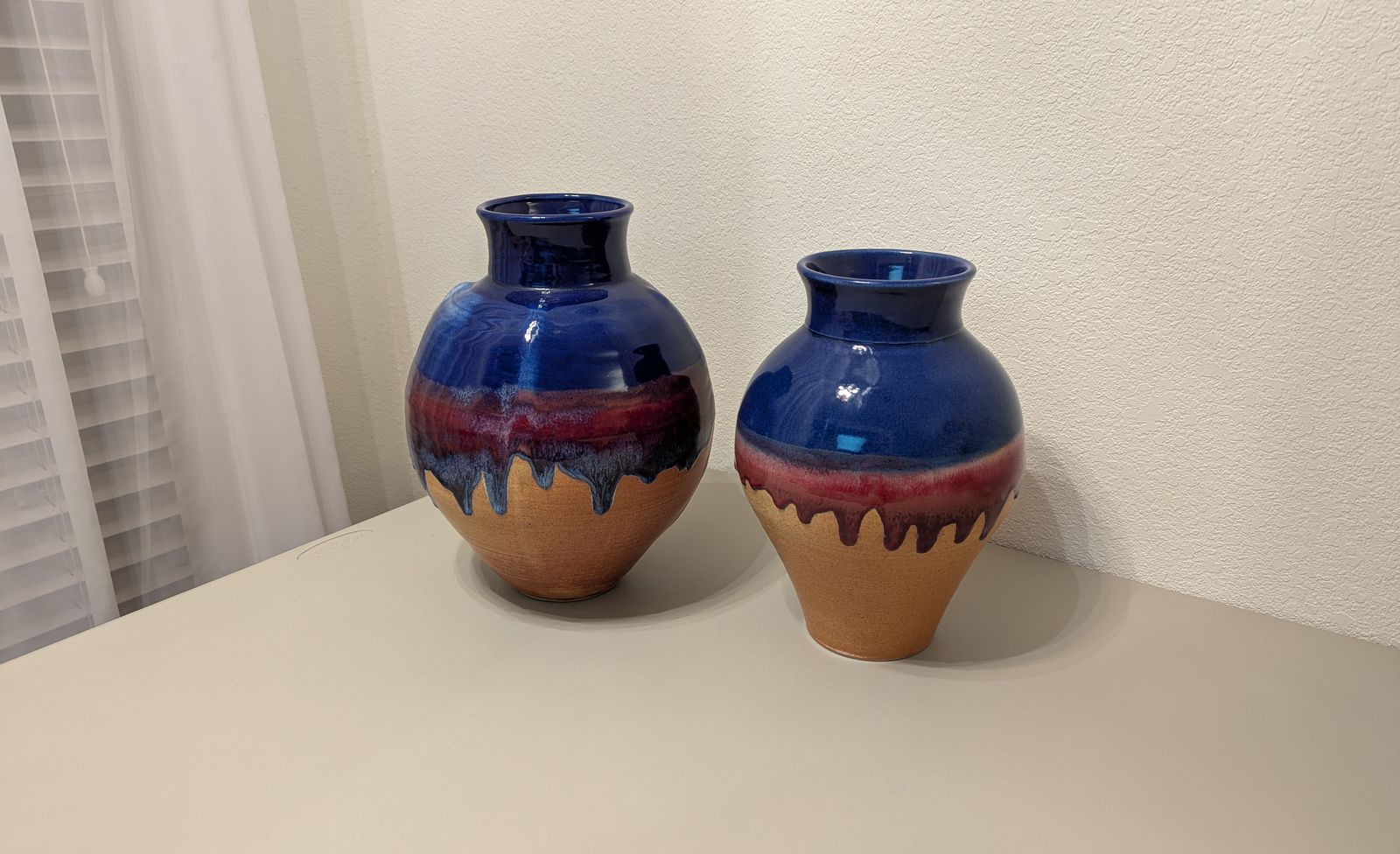 signed walt glass master potter drip glaze vases