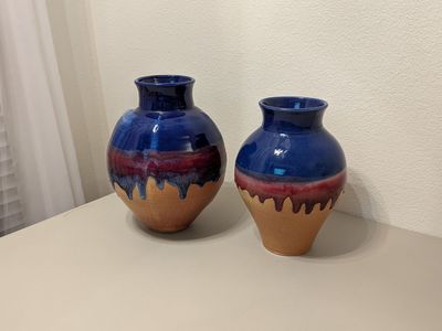 signed walt glass master potter drip glaze vases