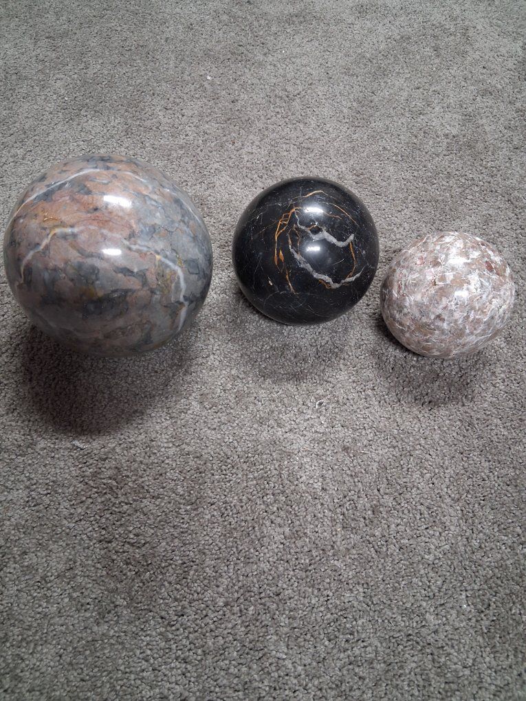 3 Stone Spheres 4" 6" & 7" Beautiful Decor or ? Heavy!
