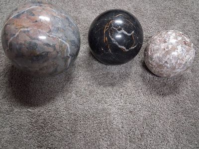 3 Stone Spheres 4" 6" & 7" Beautiful Decor or ? Heavy!