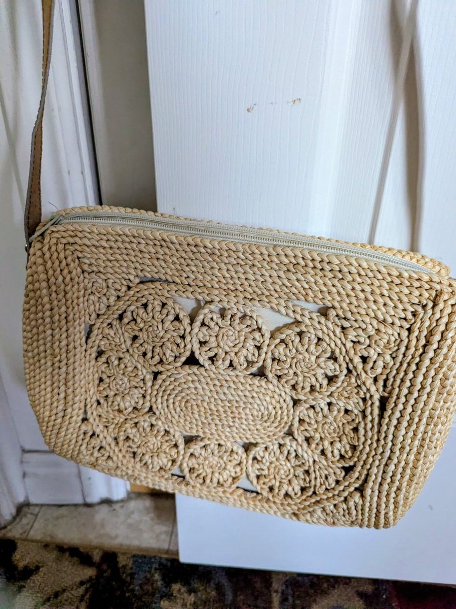 Woven Rattan Handbag Purse With Shoulder Strap