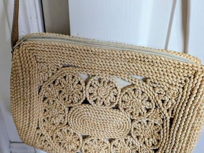 Woven Rattan Handbag Purse With Shoulder Strap