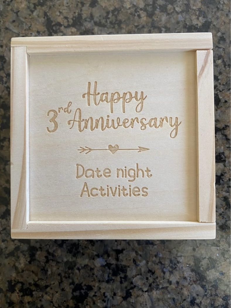 Happy 3rd Anniversary Date Night Activities Wooden Keepsake Box with Tokens