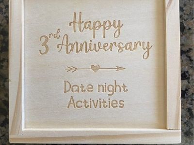 Happy 3rd Anniversary Date Night Activities Wooden Keepsake Box with Tokens