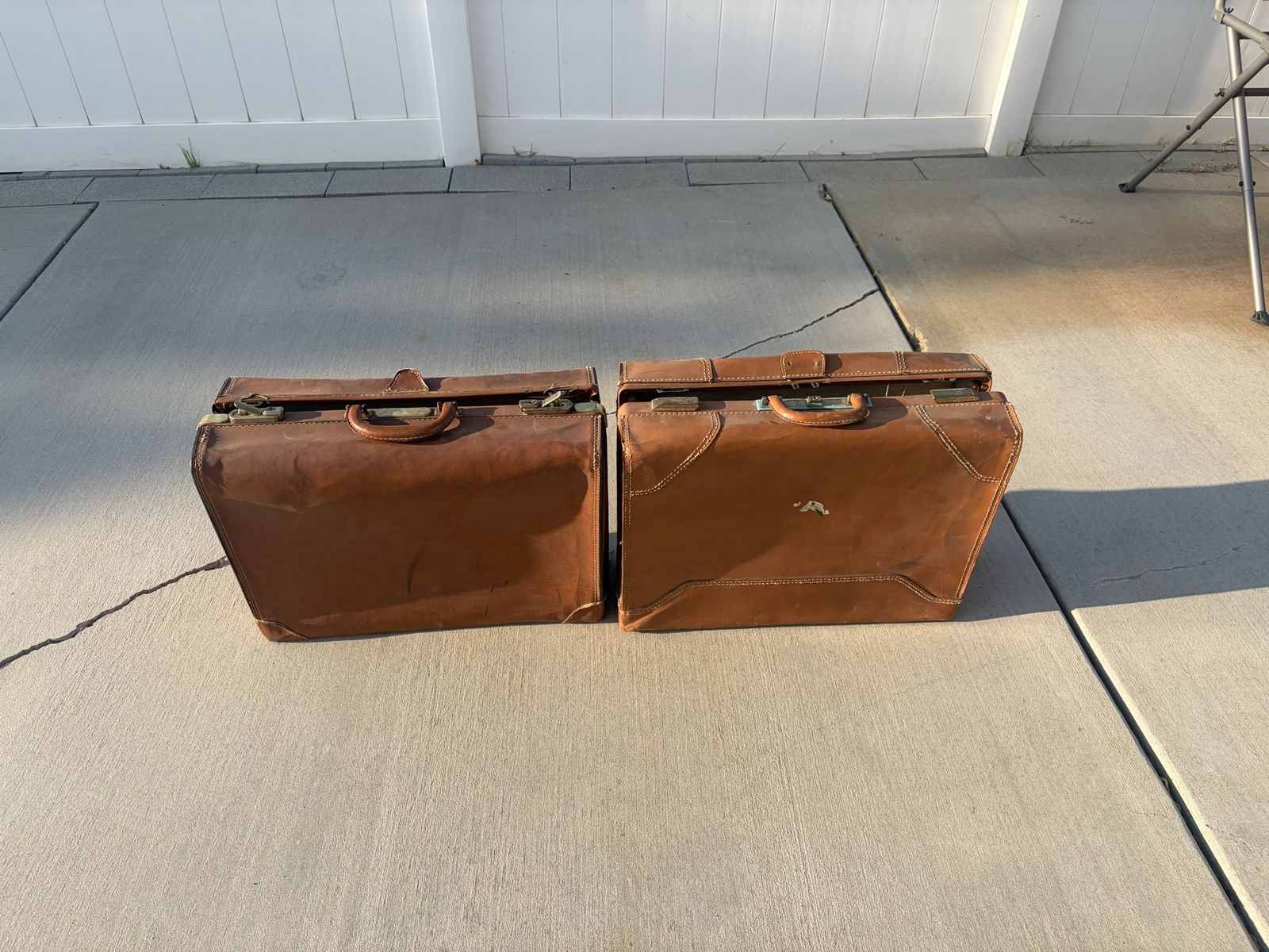 Vintage Brown Leather Briefcases - Set of 2 Hard-Shell Attache Cases
