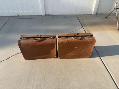 Vintage Brown Leather Briefcases - Set of 2 Hard-Shell Attache Cases