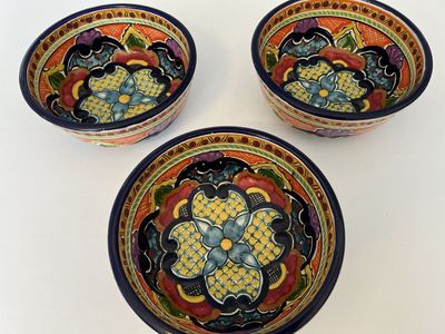 Lot of 5 Hand-Painted Mexican Talavera-Style Pottery Bowls – Puebla