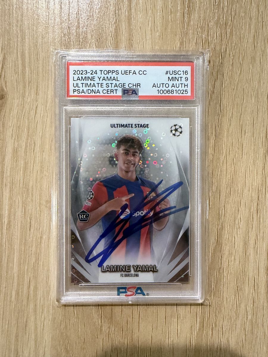 2023-24 Topps UEFA CC Lamine Yamal Ultimate Stage Chrome Auto PSA Mint 9 Cert 100681025