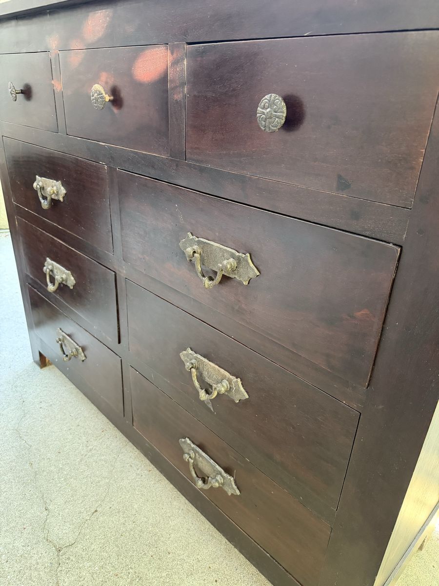 Dark Wood Dresser/Bedroom Set - Dresser (8-Drawer) & Nightstand (3-Drawer)