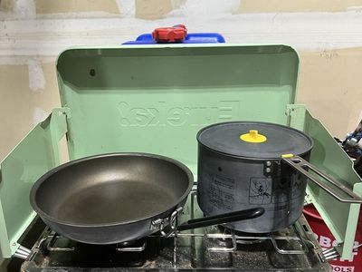 Eureka Camp Stove with 3 great pans and a Sea to Summit pot